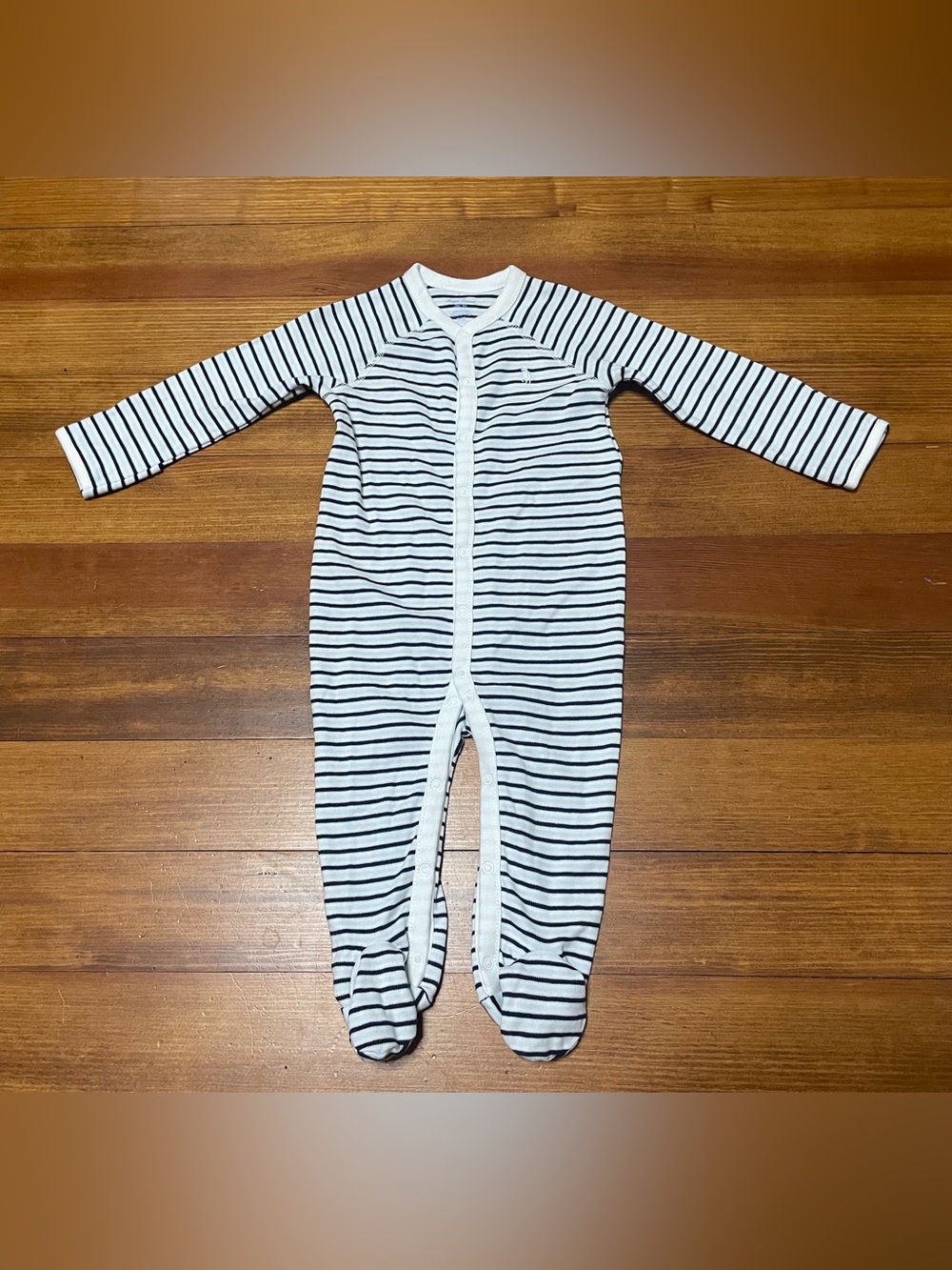 Ralph Lauren Navy and White Striped Footed Pajama One-Piece Size 9 Months